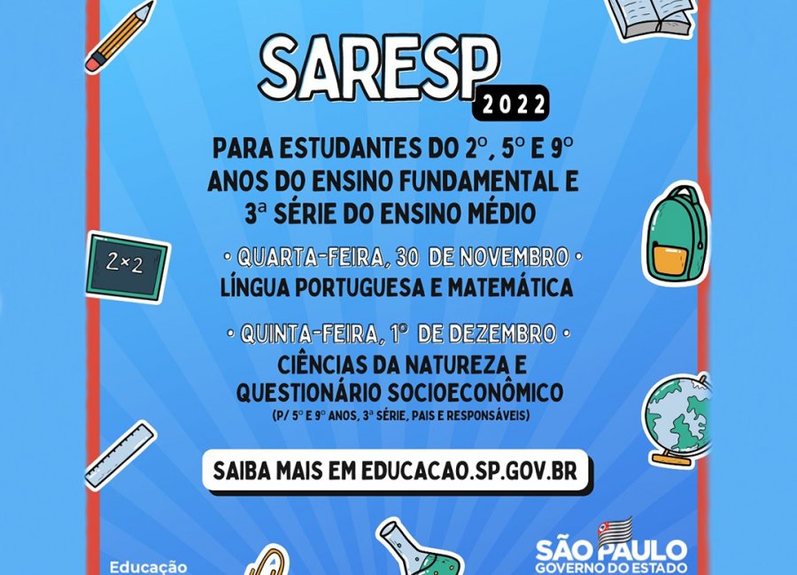 Alunos participam do SARESP 2022 nos dias 30 de novembro e 1º de dezembro