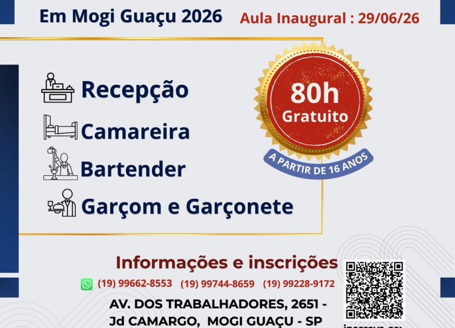 Mogi Guaçu terá programa gratuito de formação em hotelaria e gastronomia para jovens e adultos