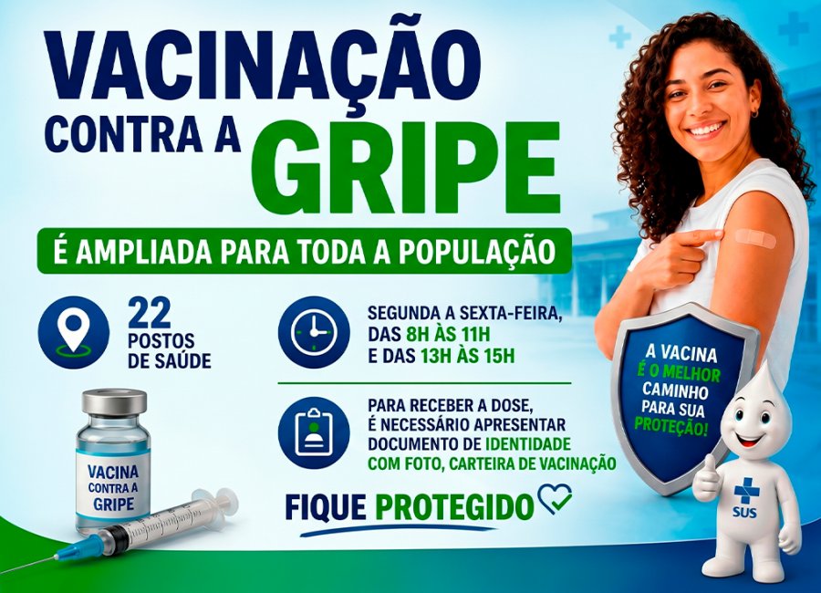Vacina contra a gripe continua disponível para toda a população nas 22 unidades de saúde do município